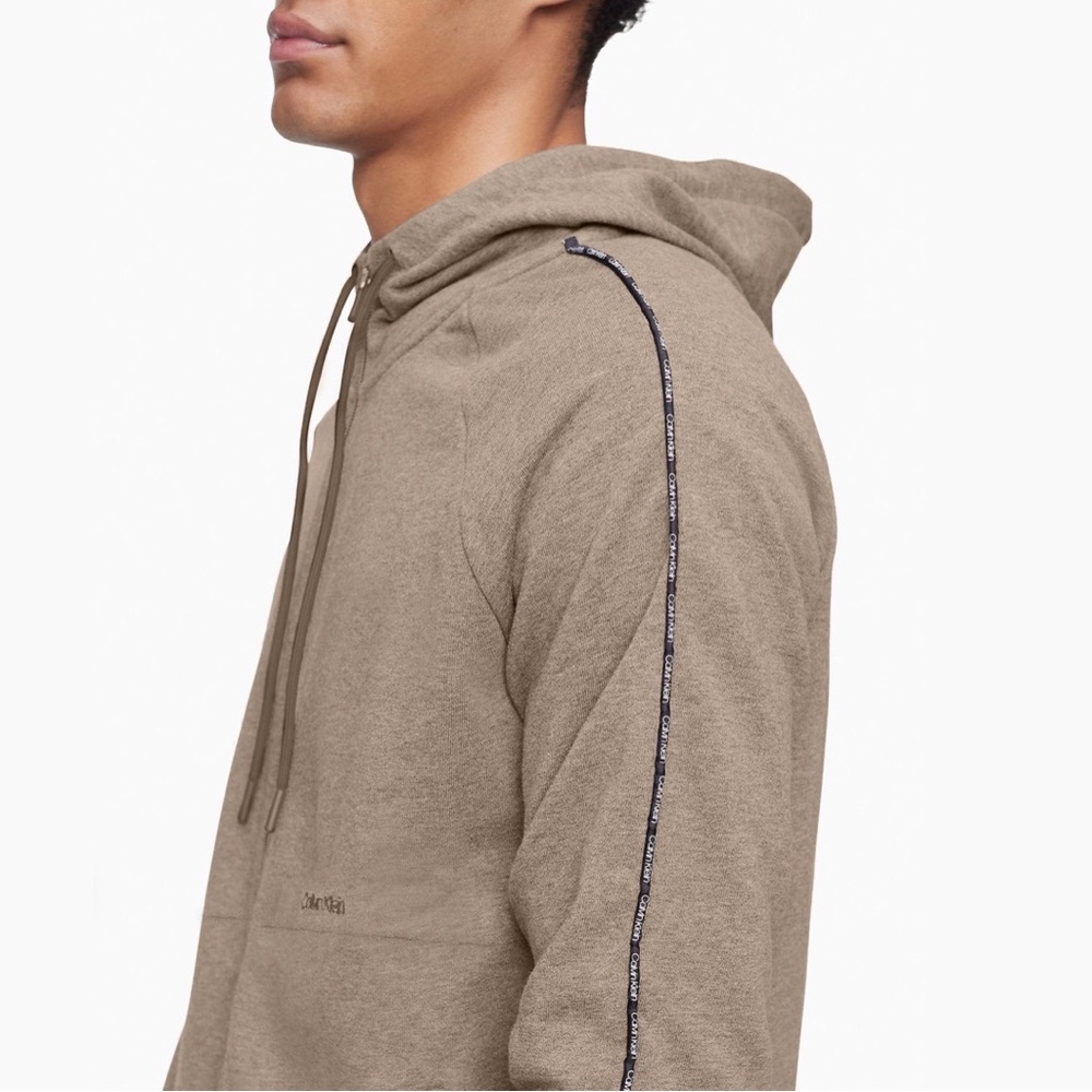 Calvin Klein - Pullover Hoodie with Logo Piping in Khaki - Size : S